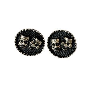Vintage 50’s Men’s Cuff Links Theater Masks Laughing Crying Tragedy Black Silver